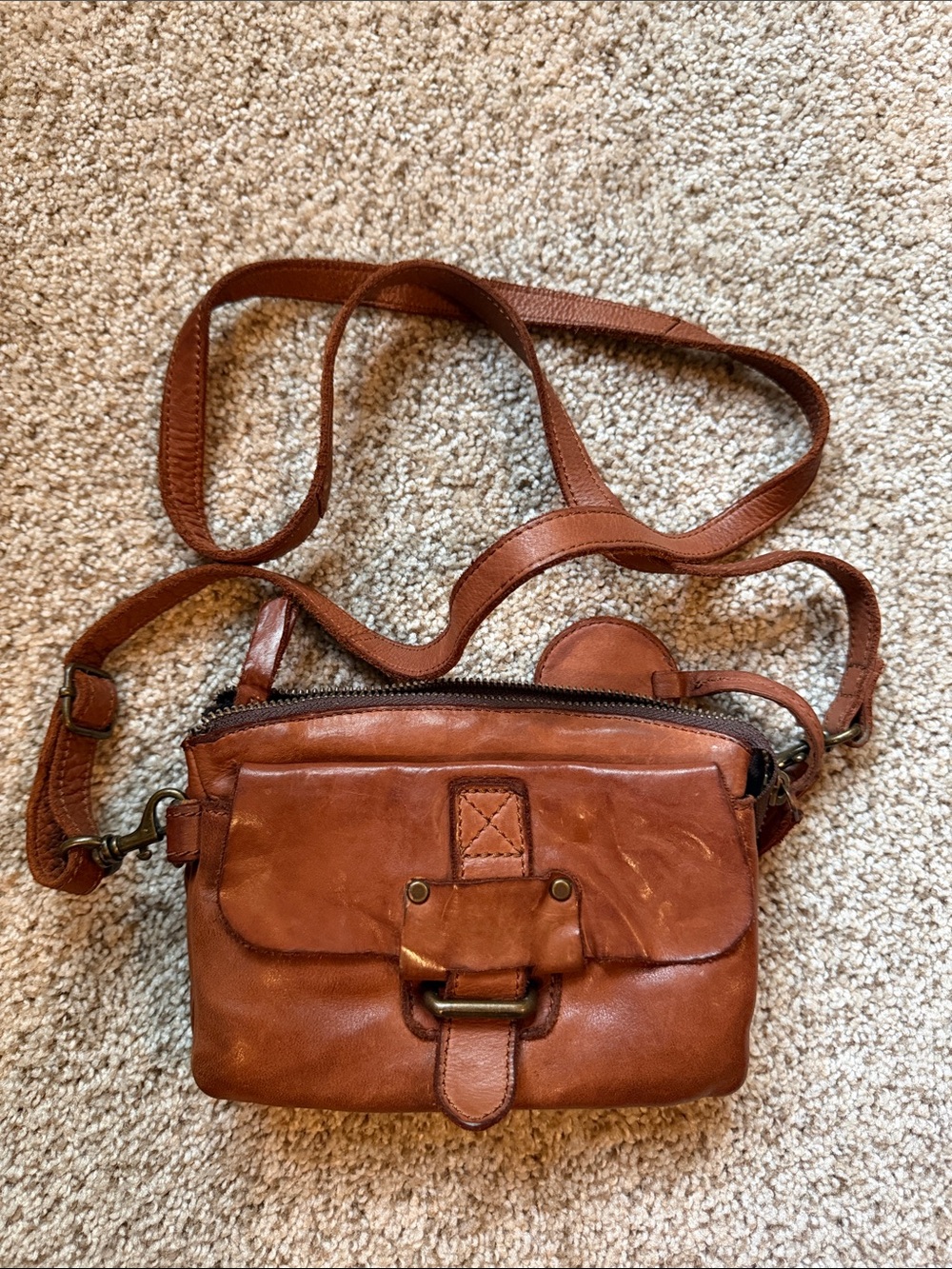Harbor 2nd Leather Brown Crossbody Bag with Front Buckle Detail